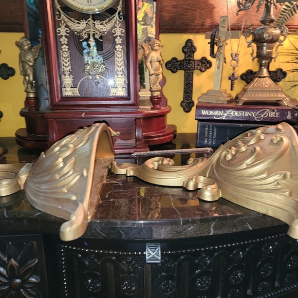 Pair syroco MCM gold wall sconces VINTAGE decor planter - Picture 4 of 14